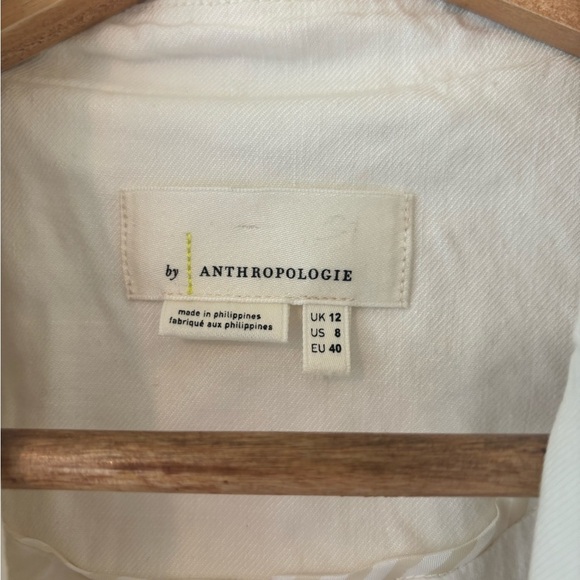 Anthropologie White Collared Linen Elvire Blazer Jacket - Picture 9 of 12